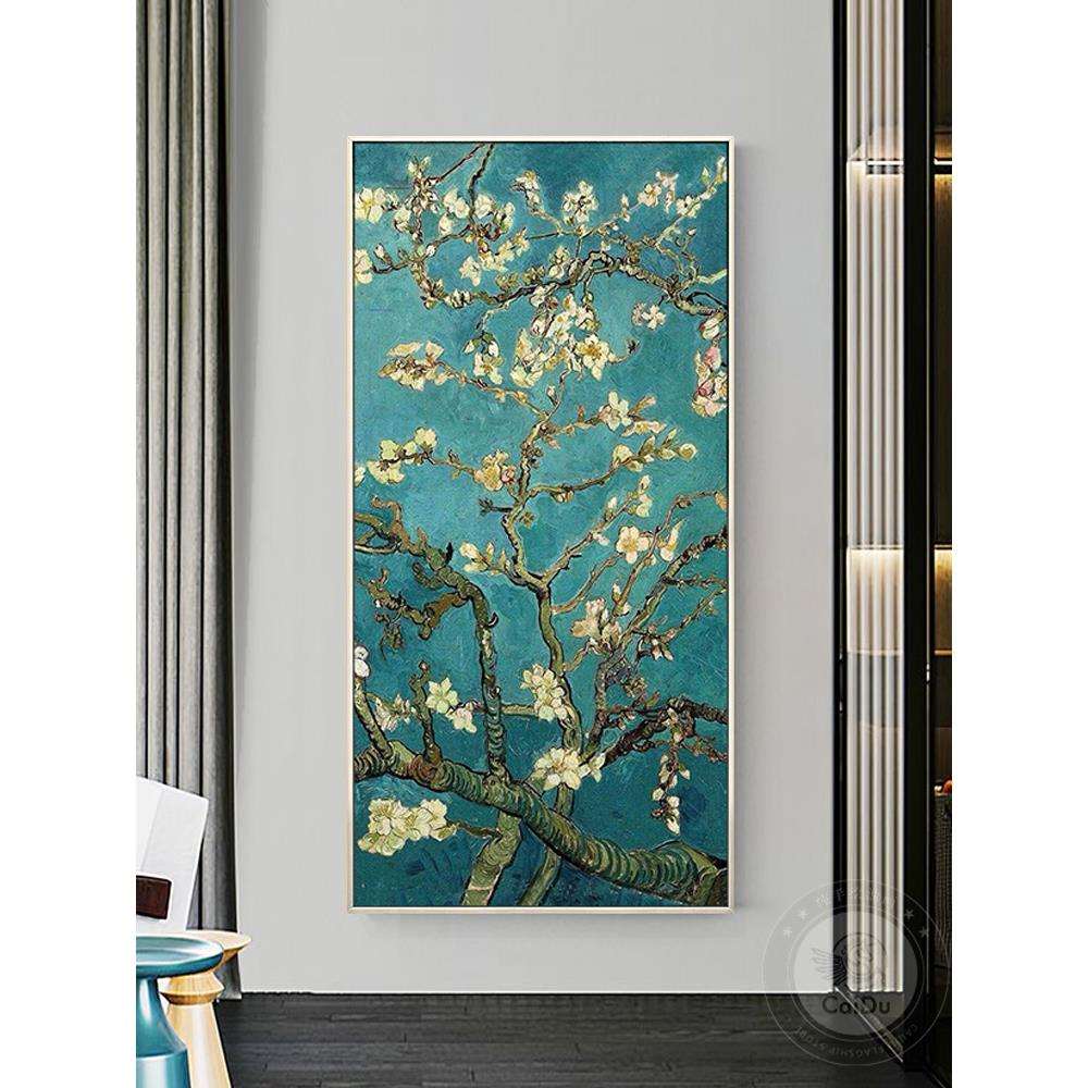 梵高名画临摹欧式风景手绘油画走廊过道玄关装饰画挂画盛开的杏花