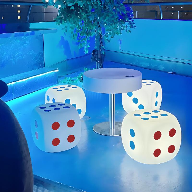 酒吧KTV创意茶几阳台户外防水网红休闲餐厅发光立方体LED骰子桌椅