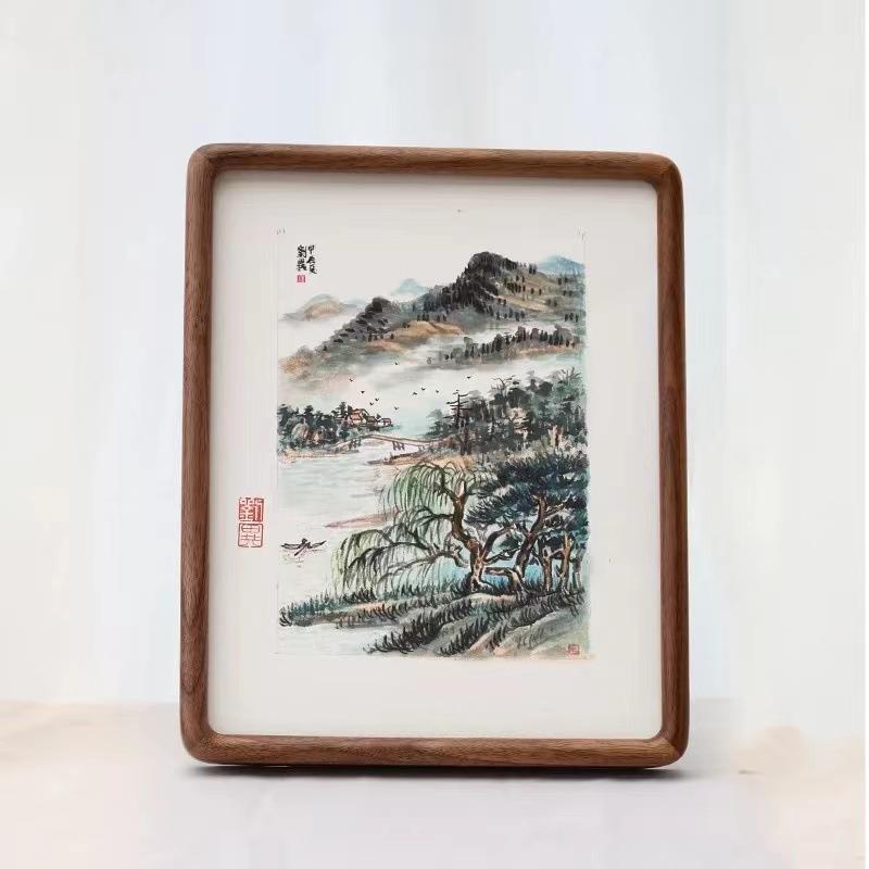 山水画水彩画油画文创原木画框装裱国风壁挂艺术摆件实木原相框