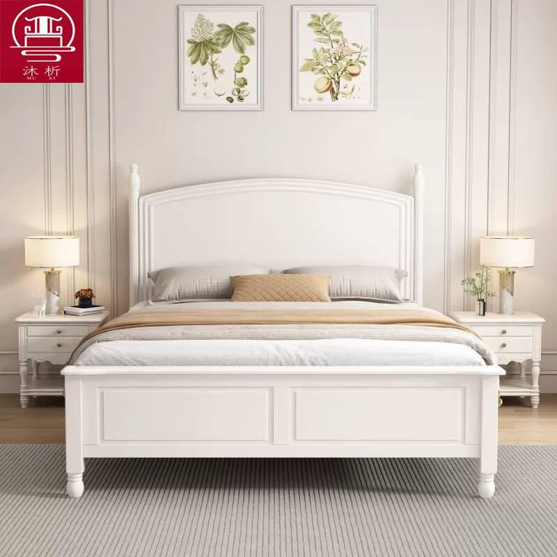 美式实木床法式奶油风白色1.5米公主婚床简约现代1.8米主卧储物床