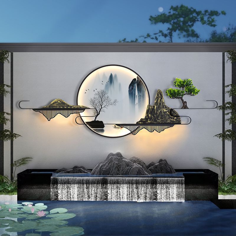 户外新中式太阳能防水山水壁灯