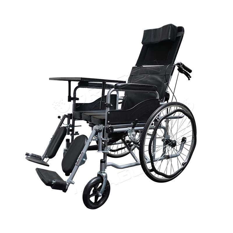 多功能手动轮椅可躺卧抬腿抬背折叠便携手动轮椅送便桶餐桌板