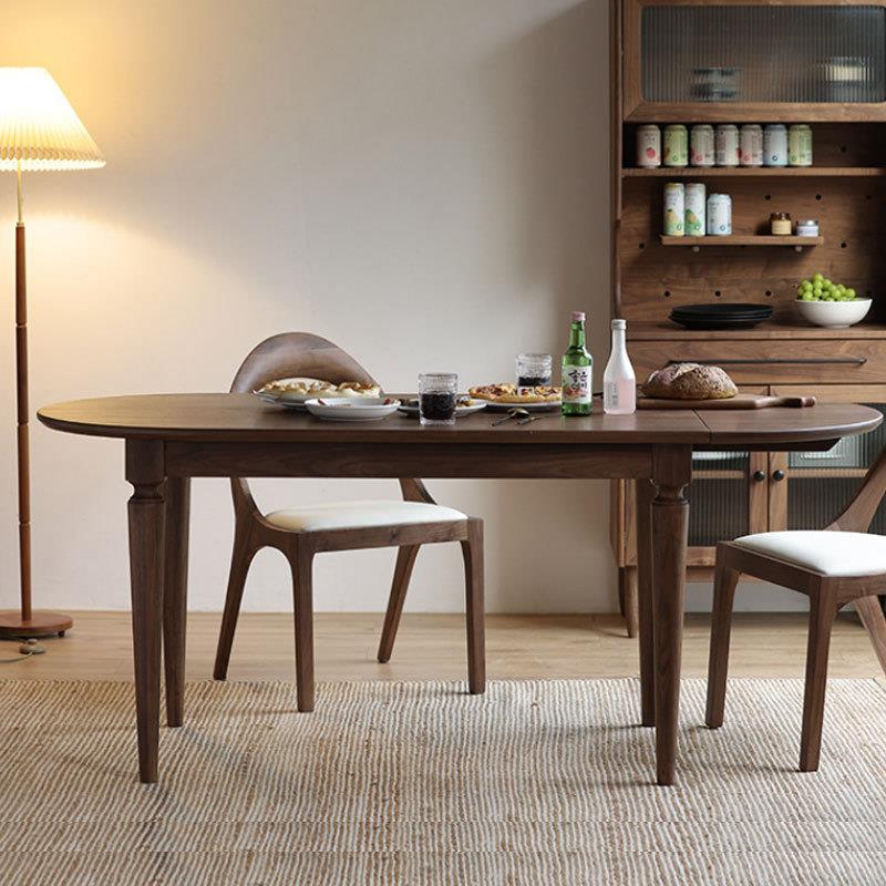 北美黑胡桃木复古半圆餐桌 全实木可折叠桌小户型家用可伸缩饭桌