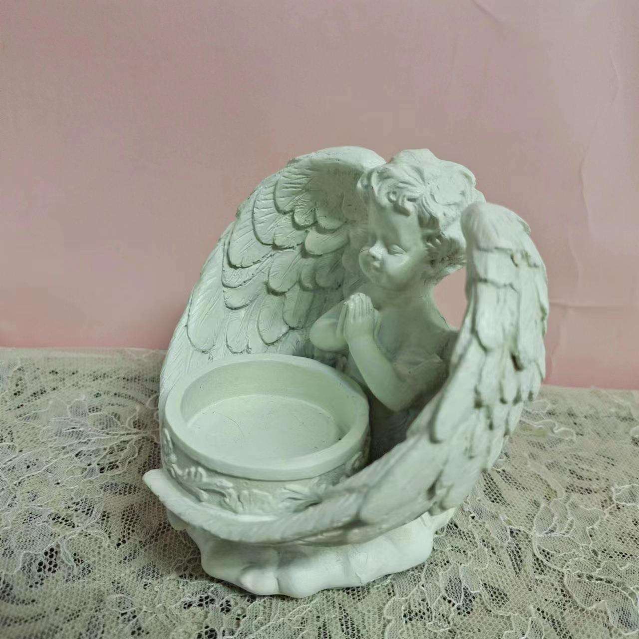 出口树脂工艺品里拉琴翅膀天使手托烛台天使聚会餐厅客厅装饰摆件