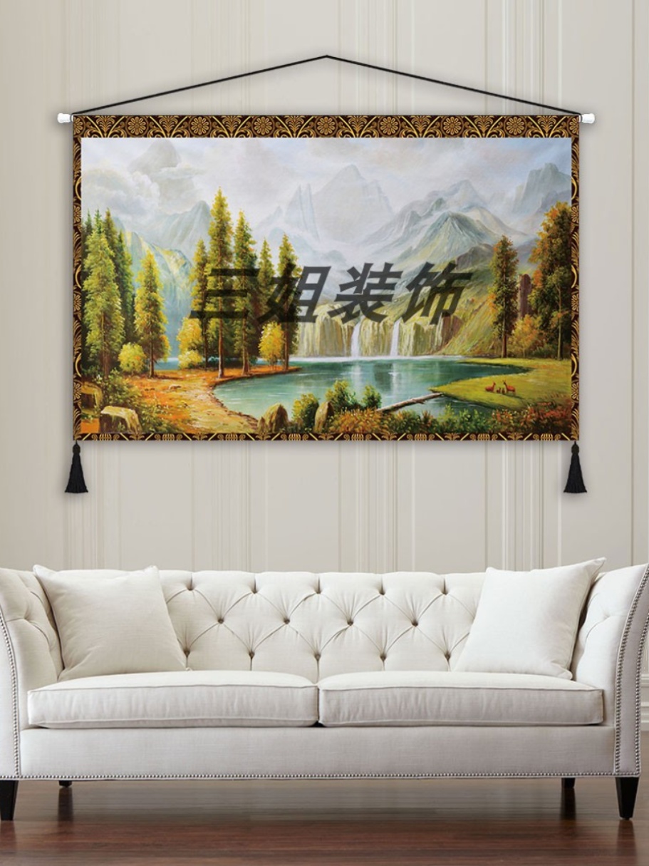 大幅横版墙壁布艺挂画 欧式客厅背景横幅装饰挂布卧室布艺挂毯图片