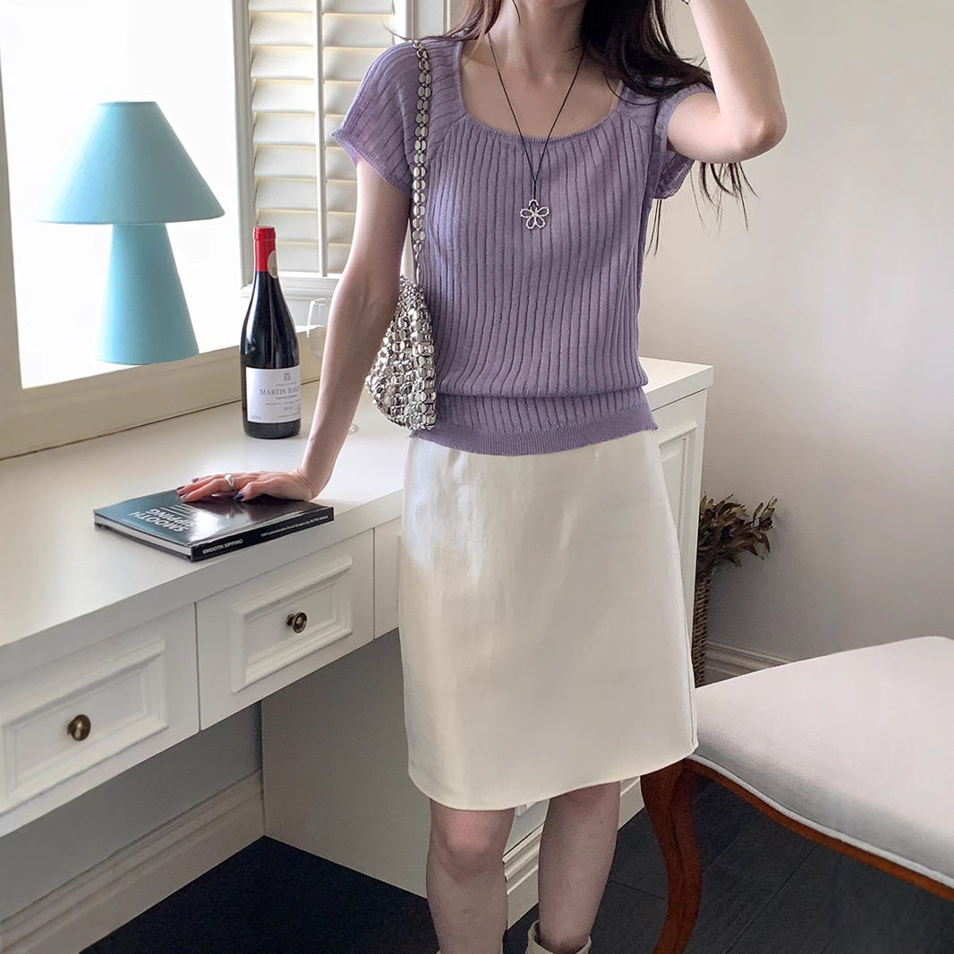 温柔风设计感后背系带天丝针织衫女短袖夏季新款韩版宽松休闲上衣