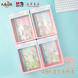 金属扣少女方格内页80页95X170mm卡通女孩送礼品小学生S48880B文具 48K活页手账本 晨光 春游日记