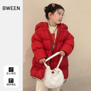 女童过年服冬季羽绒服2025新款新年拜年服时尚保暖红色中长款外套