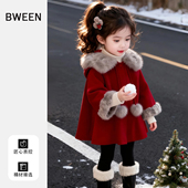 红色拜年服保暖儿童毛呢外套 女宝宝时尚 女童呢大衣冬季 2025新款