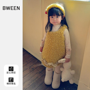 女童连衣裙冬季2025新款女宝宝毛绒加厚保暖无袖儿童背心裙冬天