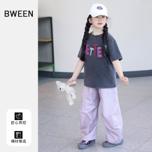 女童春款短袖t恤2026新款洋气儿童韩版宝宝时尚百搭宽松字母上衣