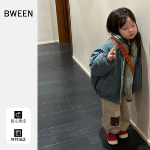 韩国女童加绒外套冬季女宝宝洋气加厚格纹两面穿上衣儿童衣服冬天