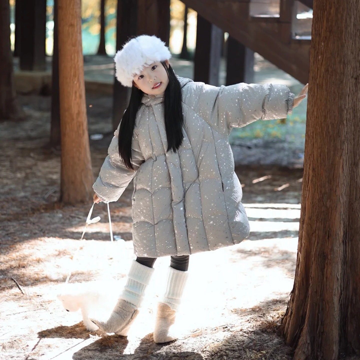 【亮片星空】女童羽绒服冬季甜美洋气女宝中长款棉衣儿童外套冬装