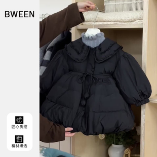 女童羽绒服冬季2025新款女宝宝黑色洋气加厚翻领白鸭绒儿童外套