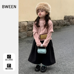 女童套装冬季韩系女宝宝超好看甜美加厚假两件长袖裤子儿童冬装