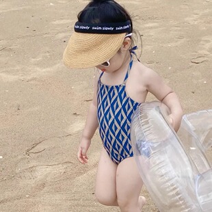 儿童沙滩度假挂脖吊带泳衣 洋气宝宝速干连体泳装 女童泳衣夏季 新款