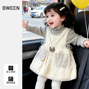 女童连衣裙冬季2025新款女宝宝洋气可爱夹棉背心裙儿童裙子冬天