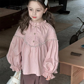 新款 2026春季 法式 甜美长袖 韩国童装 衬衣儿童粉色娃娃衫 女童衬衫