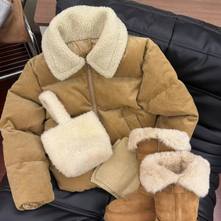 女童羽绒服冬季2025新款洋气儿童韩版宝宝保暖毛绒翻领灯芯绒外套