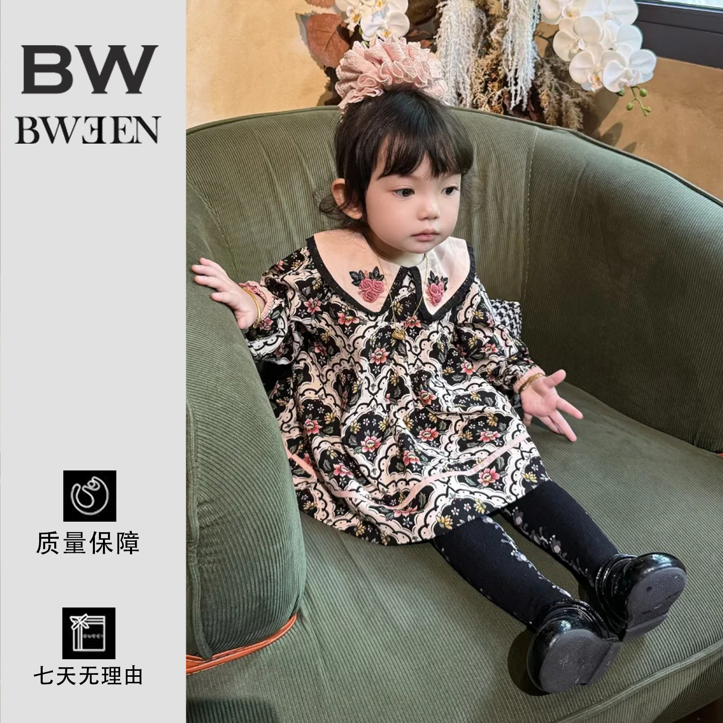 女童连衣裙秋季森系小女孩洋气可爱翻领长袖碎花裙儿童裙子春秋