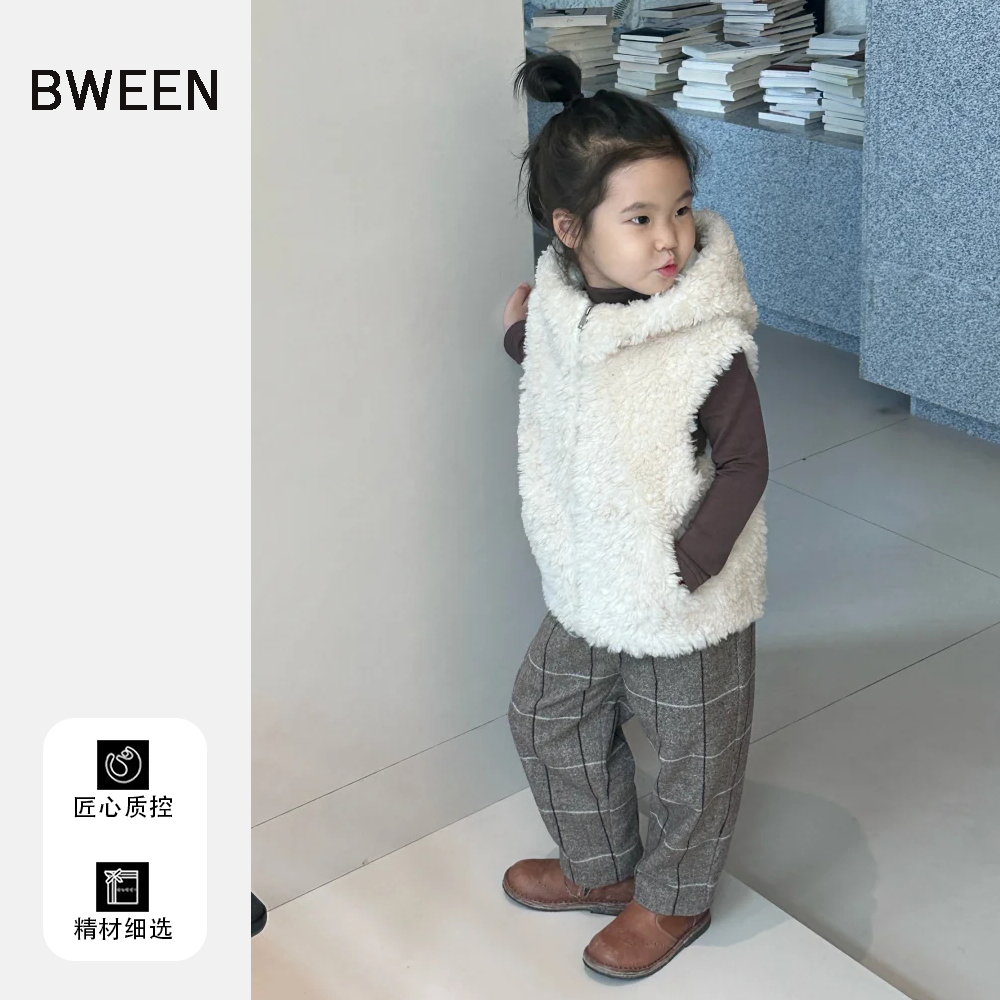 女童马甲外穿冬季韩版洋气女宝宝毛绒保暖连帽坎肩儿童外套冬装潮