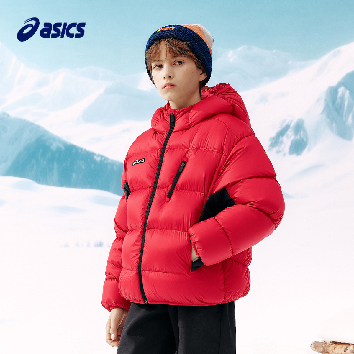 亚瑟士儿童红色羽绒服男童喜庆冬季新款短款加厚保暖柔软舒适外套