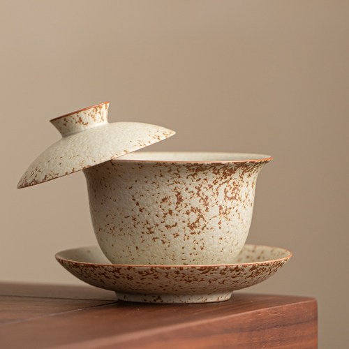 德化粗陶盖碗茶杯高档个人专用