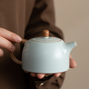 汝窑天青茶壶家用泡茶单壶陶瓷防烫小容量开片可养陶瓷茶具井栏壶