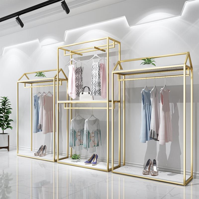 北欧铁艺服装展示架落地服装店货架陈列架女装侧挂双层西装挂衣架