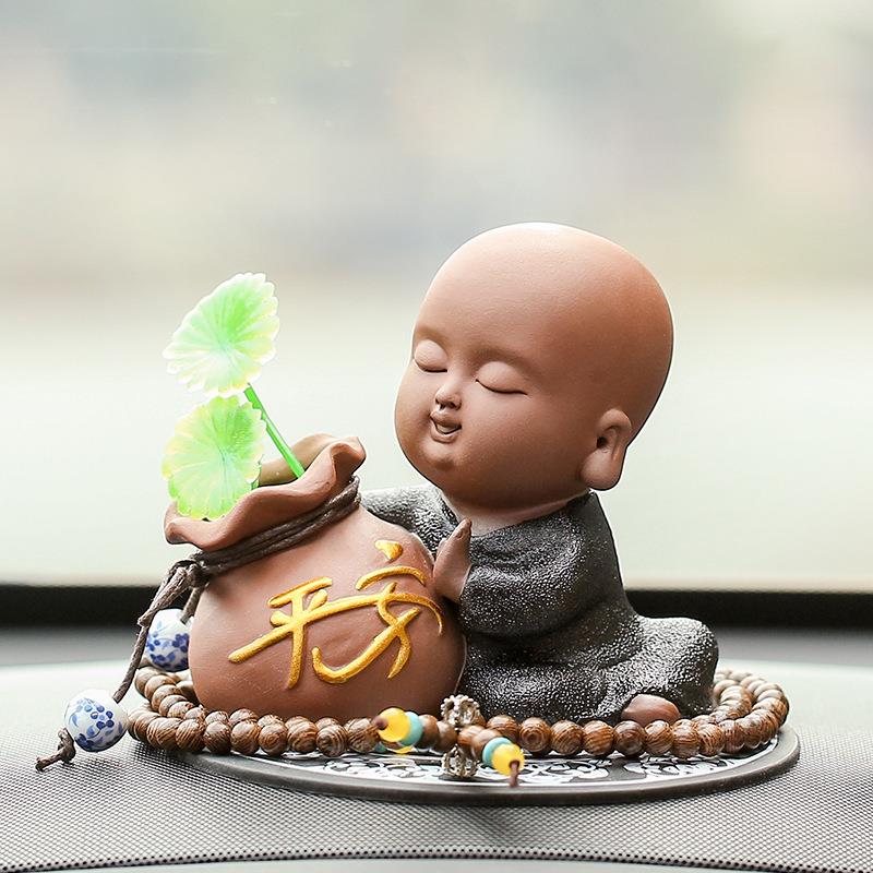 汽车摆件可爱小和尚佛像车内车饰品车载车上花瓶花器花插装饰用品