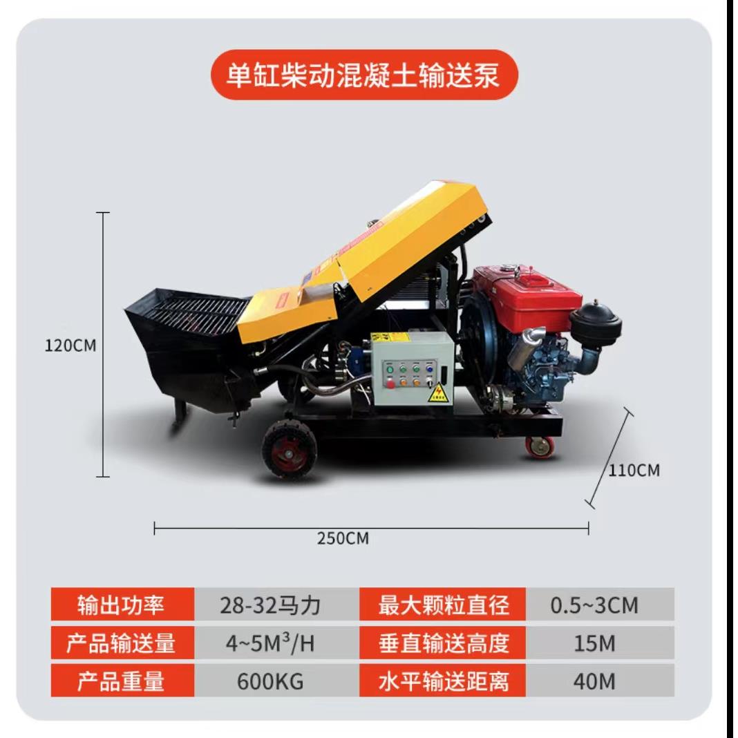单杠柴油斜泵混凝土输送泵二次构造柱细石砂浆二次结构浇筑上料机