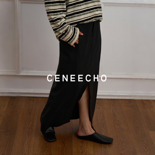 CENEECHO羊毛混纺弧形分割半身裙