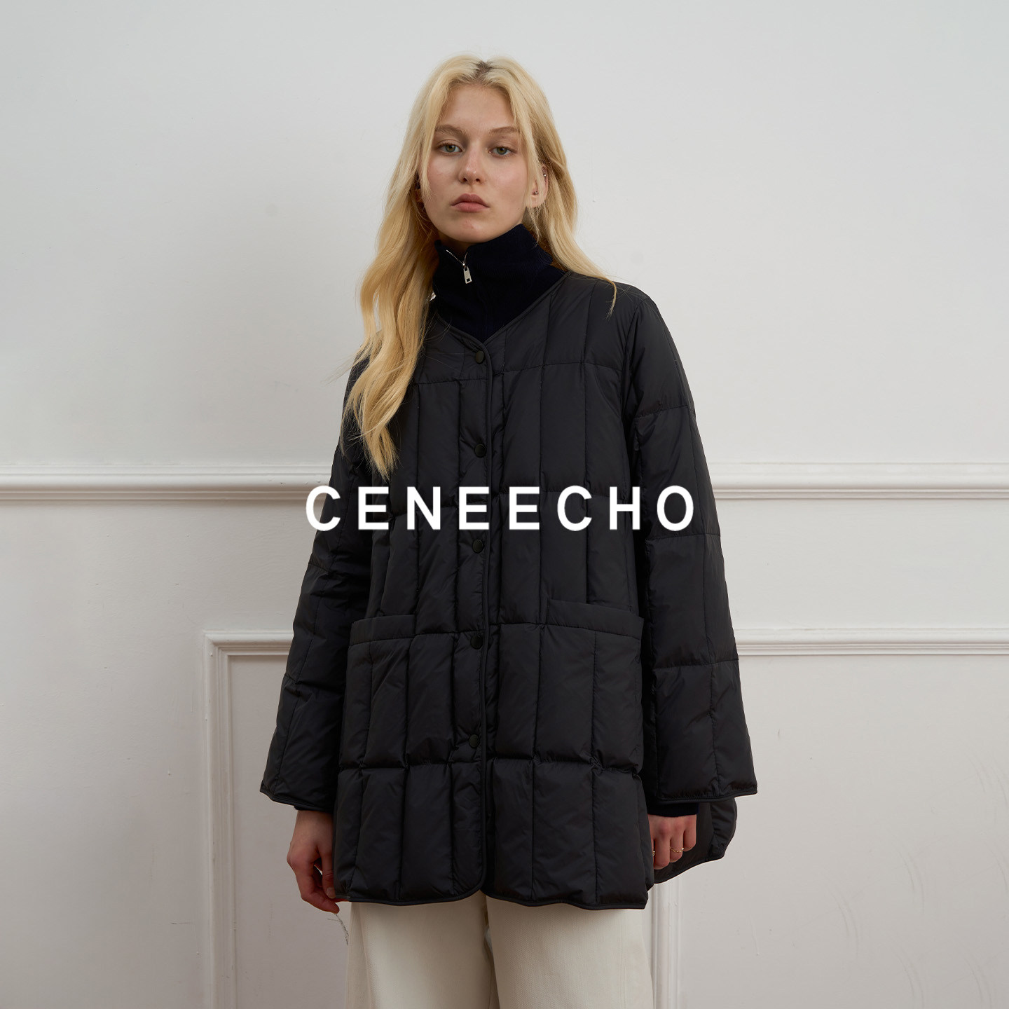 CENEECHO 新国标90白鹅绒羽绒服女单排扣斗篷中长款外套秋冬厚款