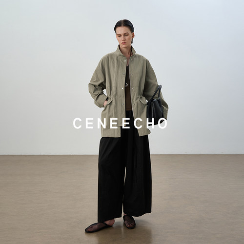 立领宽松口袋设计廓形中长款外套