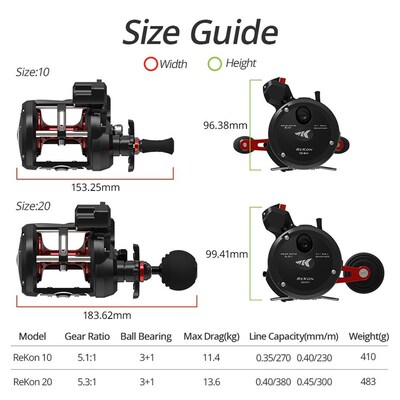 极速ReKon Line Counter sTrolling Fishing Reel Round Baitcast