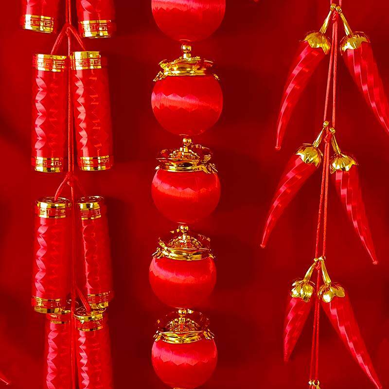 极速新年仿真鞭炮串炮竹挂件挂饰假道具炮仗爆竹R装饰灯笼小辣椒