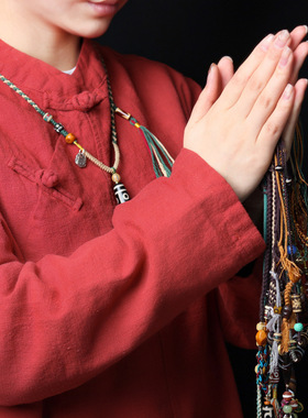 新品莲师法器老料三眼九眼天珠玛瑙手工编织项链S吊坠复古男女毛