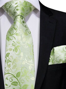 极速Hi-Tie Men Silk Tie Grasxs Green Ties Floral Necktie Bou
