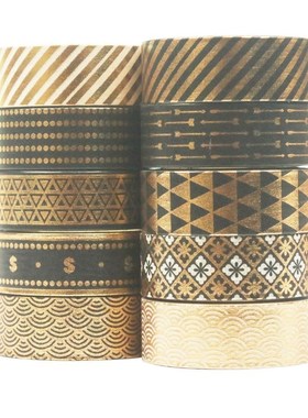 极速10Rolls/Set Black Gold Foil Washi Tape SPet Paper Festiv