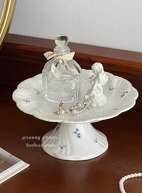 新品法式复古f陶瓷高脚托盘摆件高颜值下午茶甜点蛋糕托盘香薰收