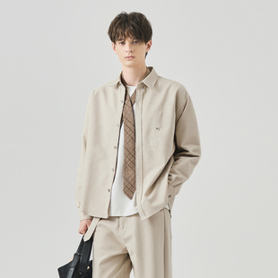 BEBEEROM韩版长袖衬衫男高级感痞帅商务休闲宽松百搭翻领衬衣上衣