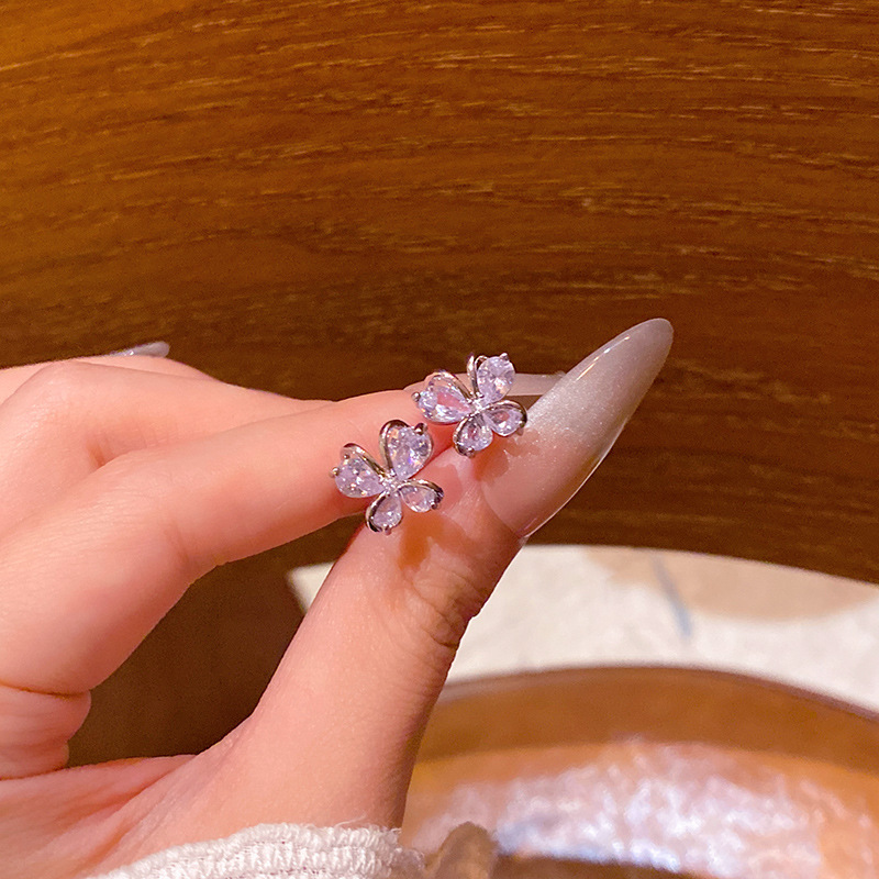 银针防过敏轻奢小众简约精致锆石蝴蝶耳钉女百搭甜美气质耳环耳饰