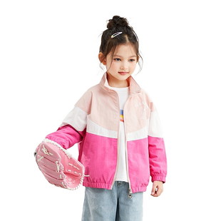 史努比女童外套春秋款2026新款中小童春装上衣洋气拼色运动儿童装