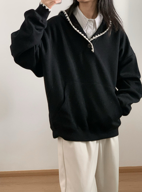 wtmp秋冬日系复古设计帽檐纽扣半开毛衣男女潮牌宽松针织衫外套