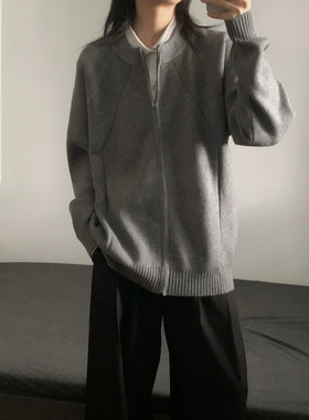 WTMP老钱风复古圆领针织拉链开衫毛衣男女休闲百搭线条慵懒风外套