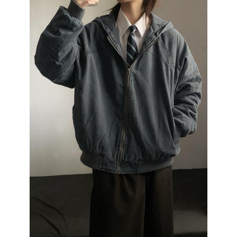 wtmp美式复古牛仔工装连帽棉服