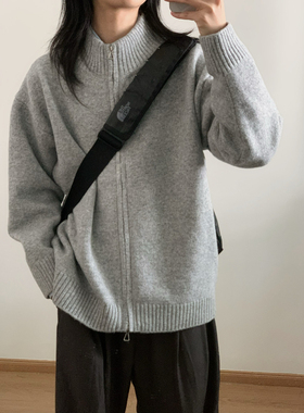 wtmp秋冬日系复古纯色拉链开衫毛衣男女宽松含羊毛软糯针织衫外套