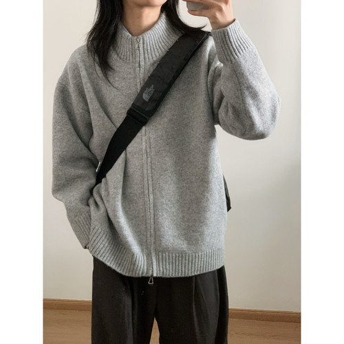 wtmp秋冬含羊毛纯色拉链开衫毛衣