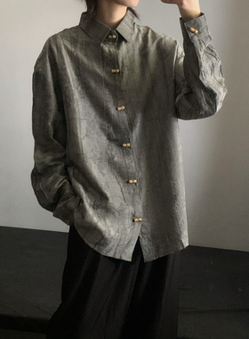 wtmp夏秋复古定制做旧面料衬衫长袖男女潮牌休闲宽松垂顺褶皱衬衣