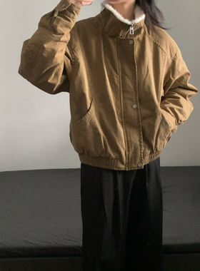 wtmp日系复古立领工装毛里棉服男女冬季宽松休闲加厚保暖夹克棉服